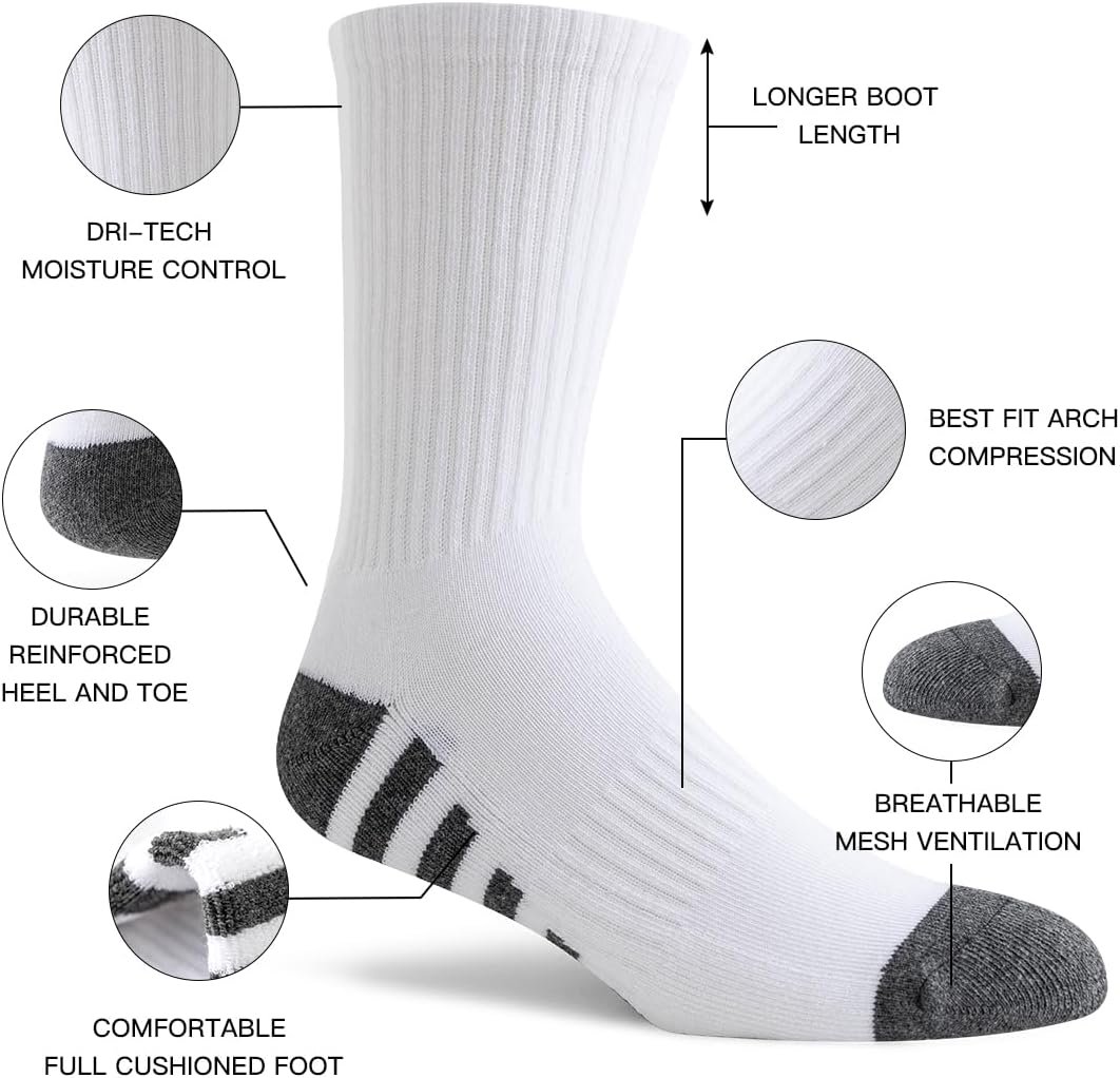 8 Pairs Mens Crew Work Cushion Socks Long Athletic Running Socks Workout Breathable Socks - Image 2