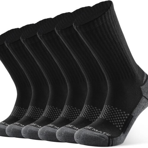 Mens Athletic Cushioned Crew Socks 6 Pairs Cotton Comfy and Moisture-Wicking for Running Training Sports