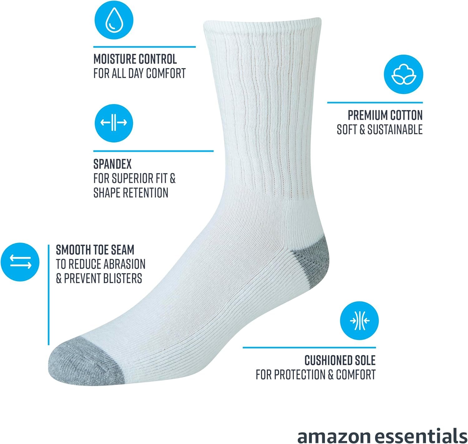 Men's Cotton Crew Athletic Socks with Cushioned Sole, 10 Pairs - Image 2
