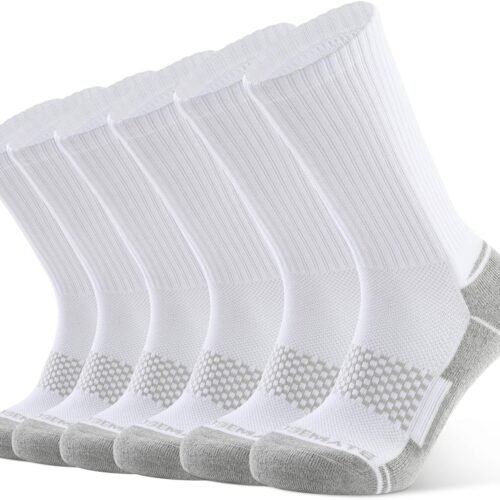 Mens Athletic Cushioned Crew Socks 6 Pairs Cotton Comfy and Moisture-Wicking for Running Training Sports