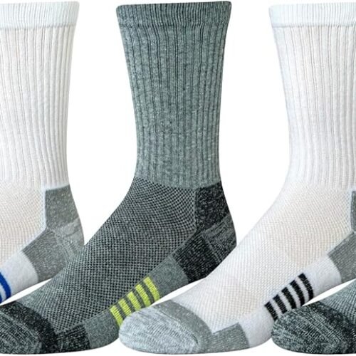 Men's Performance Cotton Moisture Control Socks, Athletic Crew, Breathable, 6 Pairs